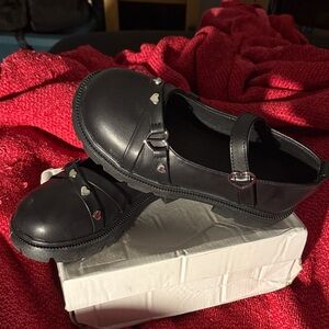 Brand New Black Mary Jane Shoes with Heart Accents